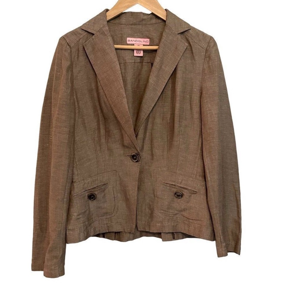 Linen Blend Neutrals Blazer Jacket Womens 10 Medium Bandolino Tailored Summer